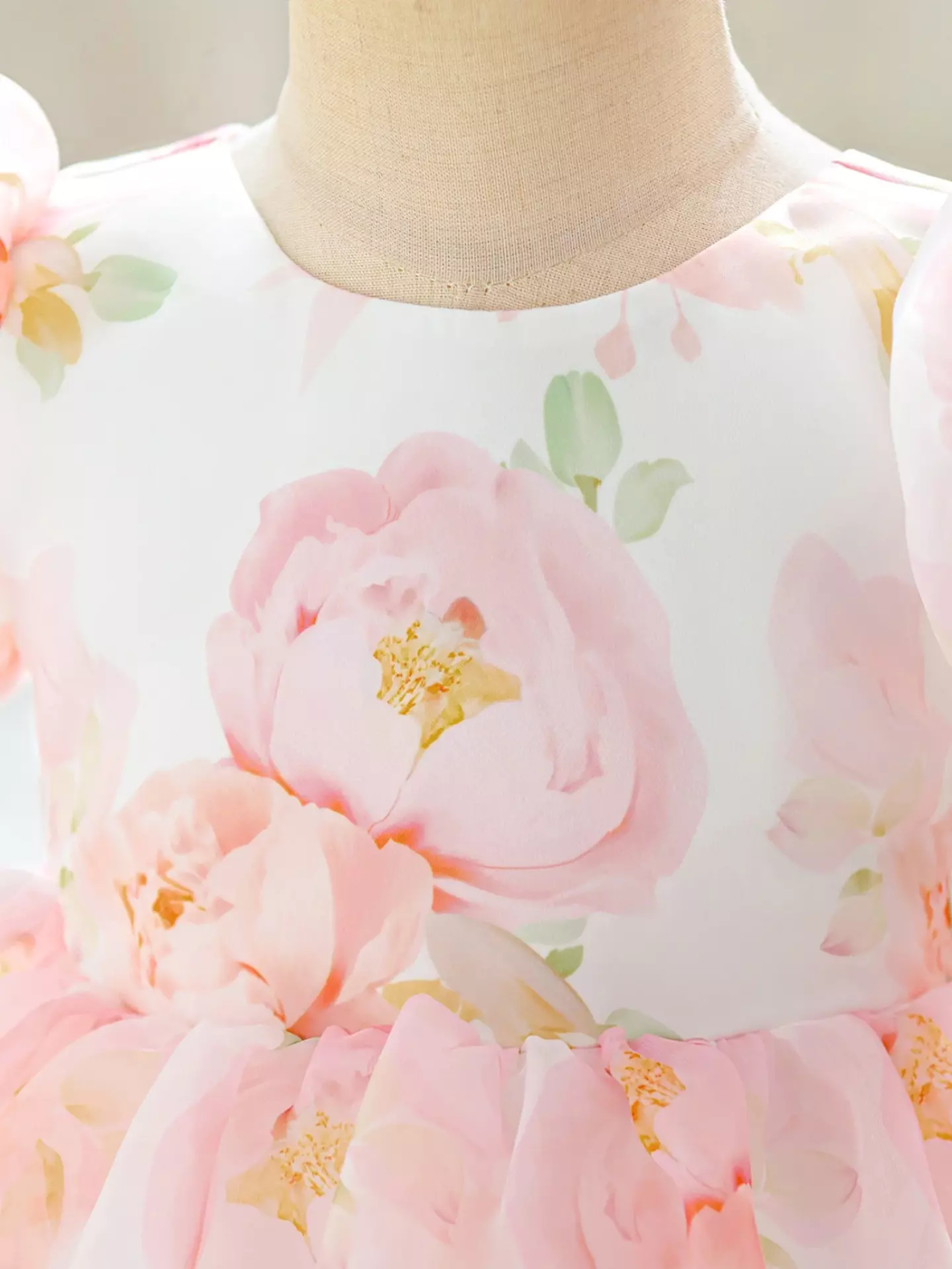 Mirra Peach Pink Floral Puff Sleeve Bow Back Tea Length Baby & Toddler Party Dress