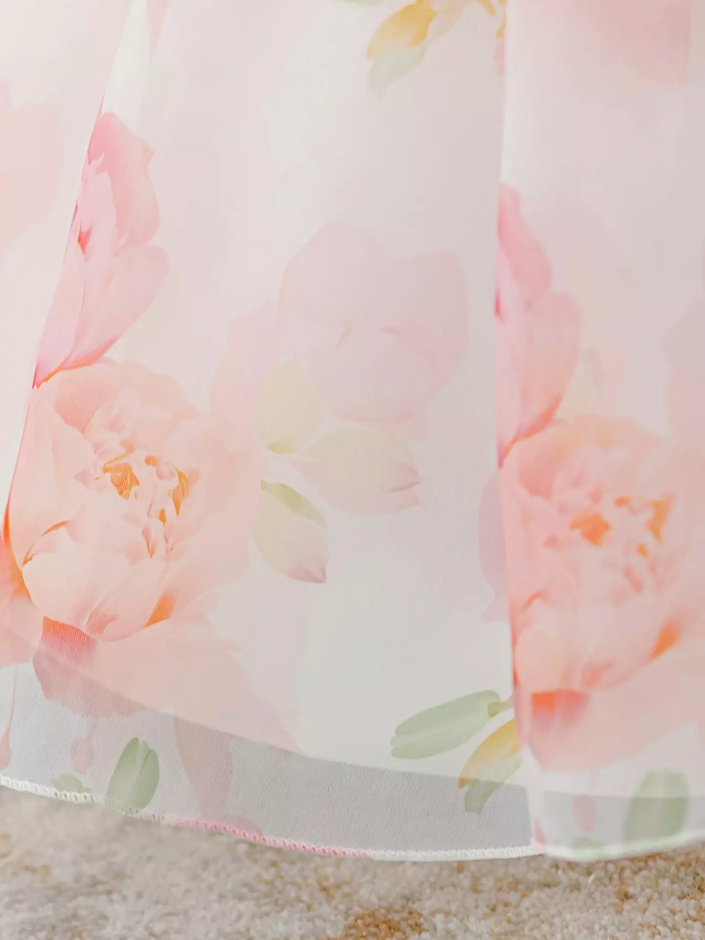 Mirra Peach Pink Floral Puff Sleeve Bow Back Tea Length Baby & Toddler Party Dress