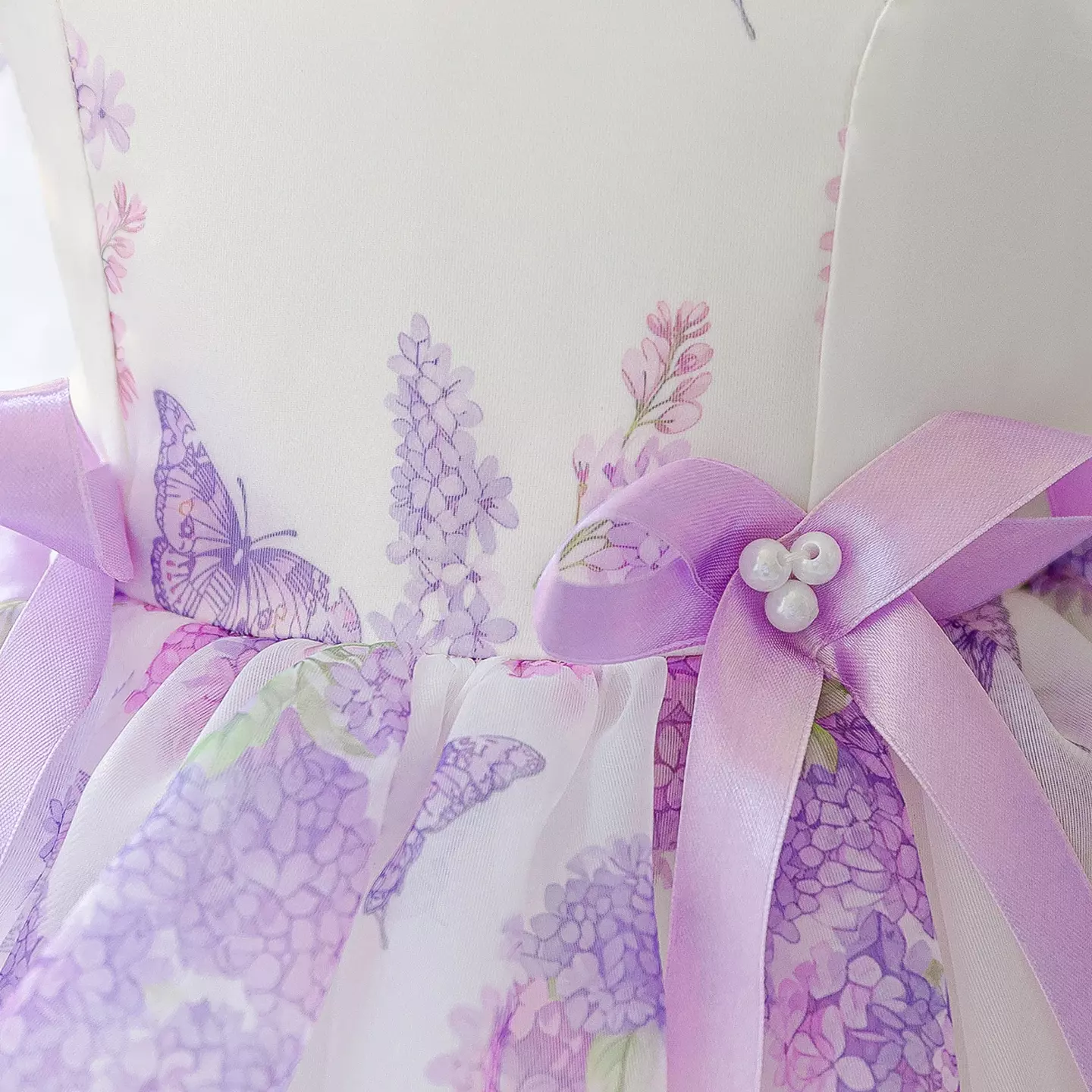 Pegula Lavender Lilac Print Puff Sleeve Tea Length Baby & Toddler Party Dress