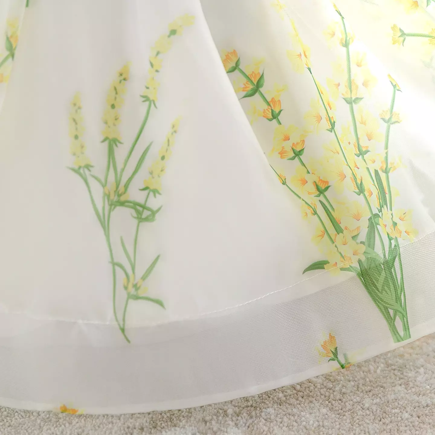 Osaka Yellow Floral Print Puff Sleeve Bow Back Tea Length Baby & Toddler Party Dress