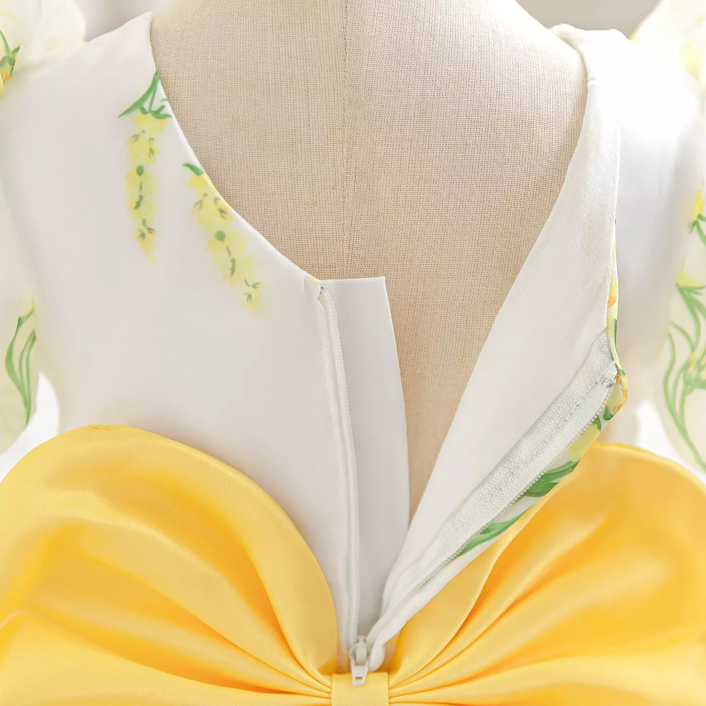Osaka Yellow Floral Print Puff Sleeve Bow Back Tea Length Baby & Toddler Party Dress