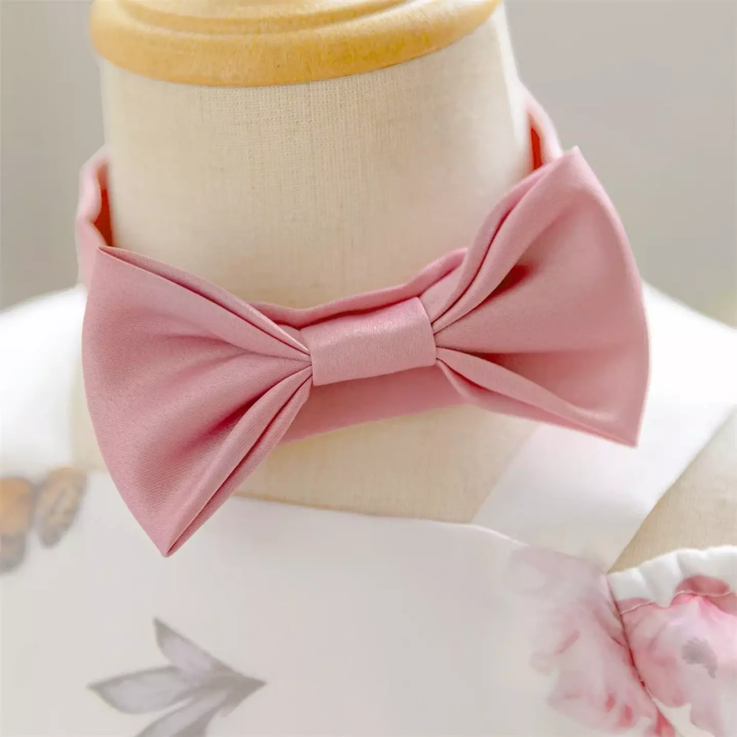 Gauff White Pink Floral Print Bow Puff Sleeve Tea Length Baby & Toddler Party Dress