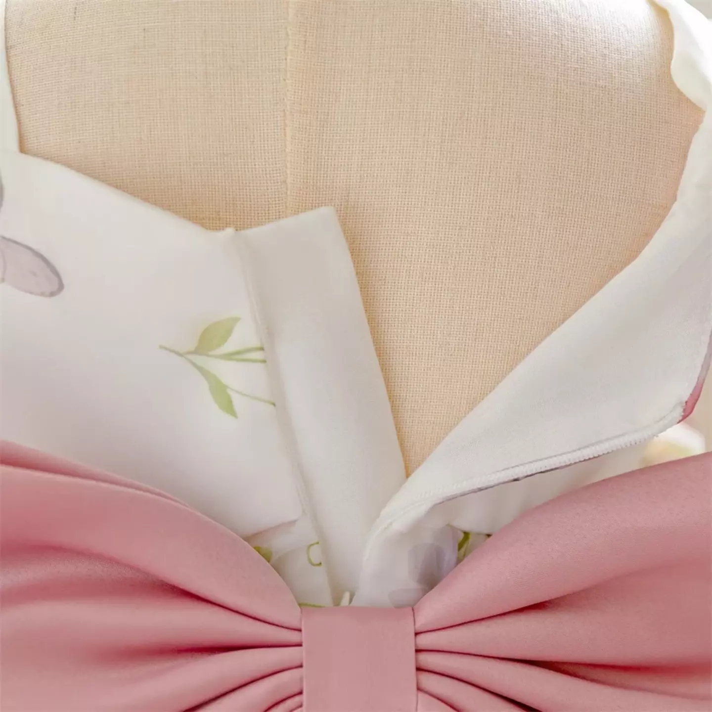 Gauff White Pink Floral Print Bow Puff Sleeve Tea Length Baby & Toddler Party Dress