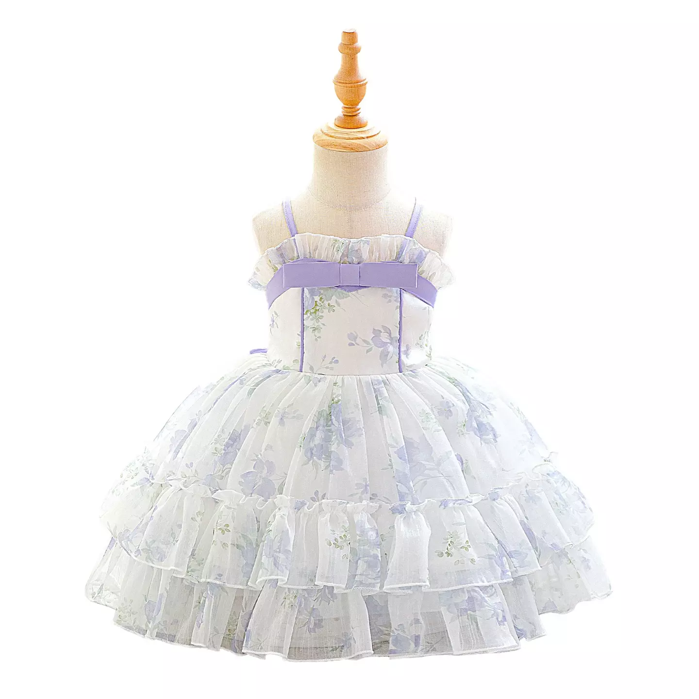 Cirstea Lavender Floral Tiered Tulle Lace Up Back Tea Length Baby & Toddler Party Dress