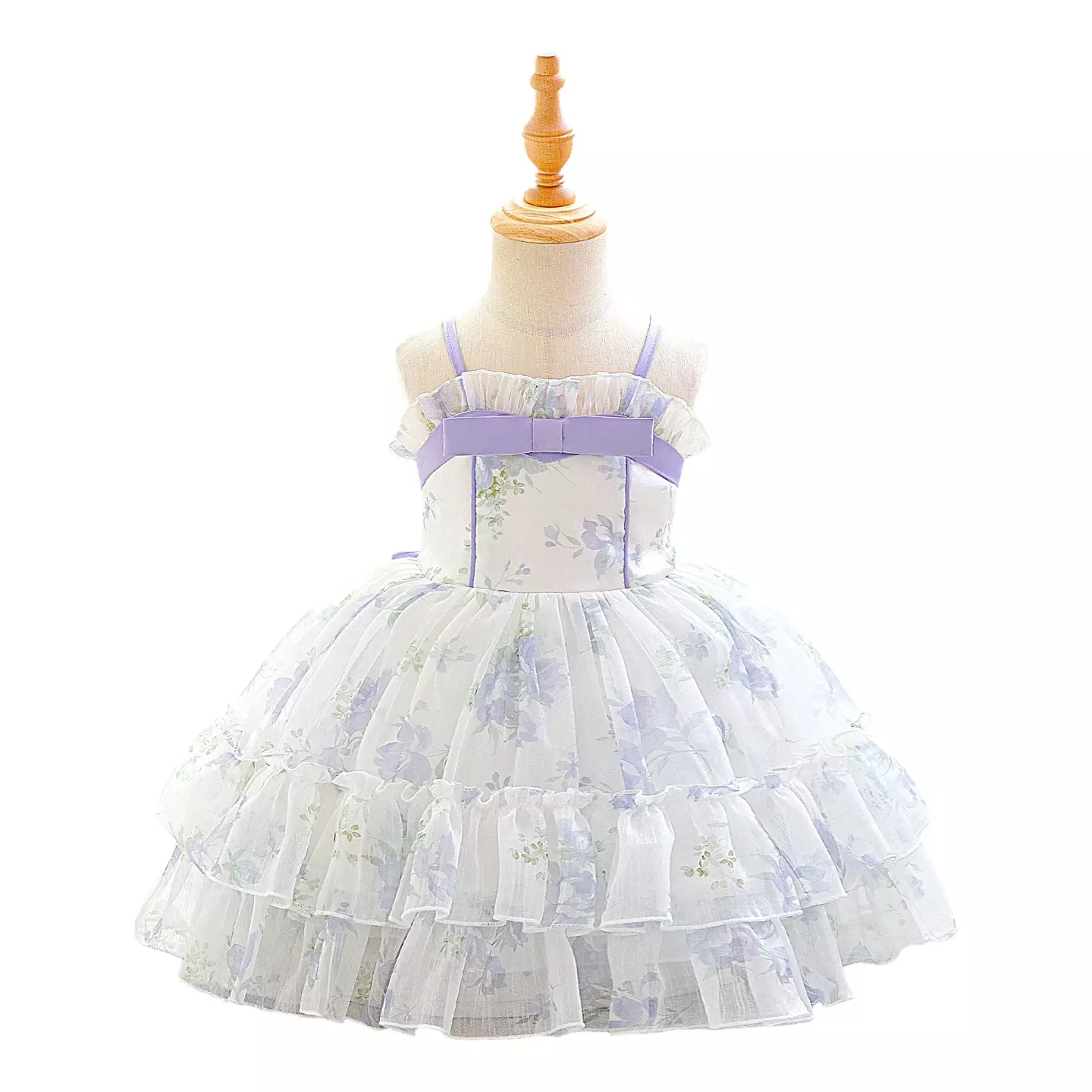 Cirstea Lavender Floral Tiered Tulle Lace Up Back Tea Length Baby & Toddler Party Dress
