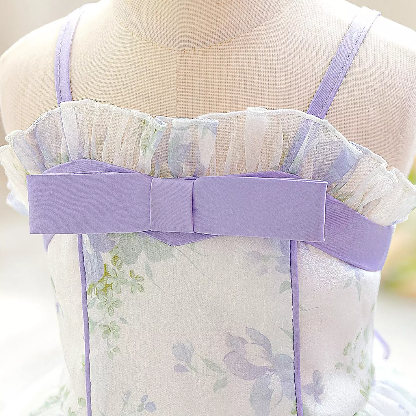 Cirstea Lavender Floral Tiered Tulle Lace Up Back Tea Length Baby & Toddler Party Dress