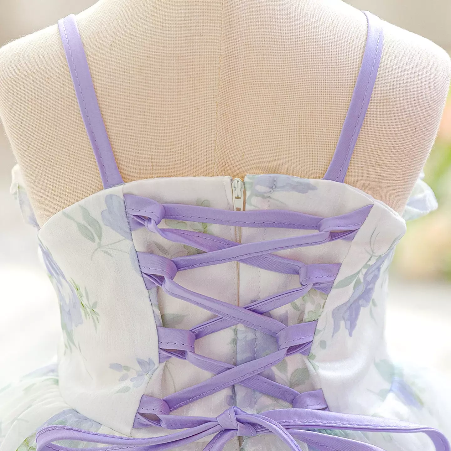 Cirstea Lavender Floral Tiered Tulle Lace Up Back Tea Length Baby & Toddler Party Dress