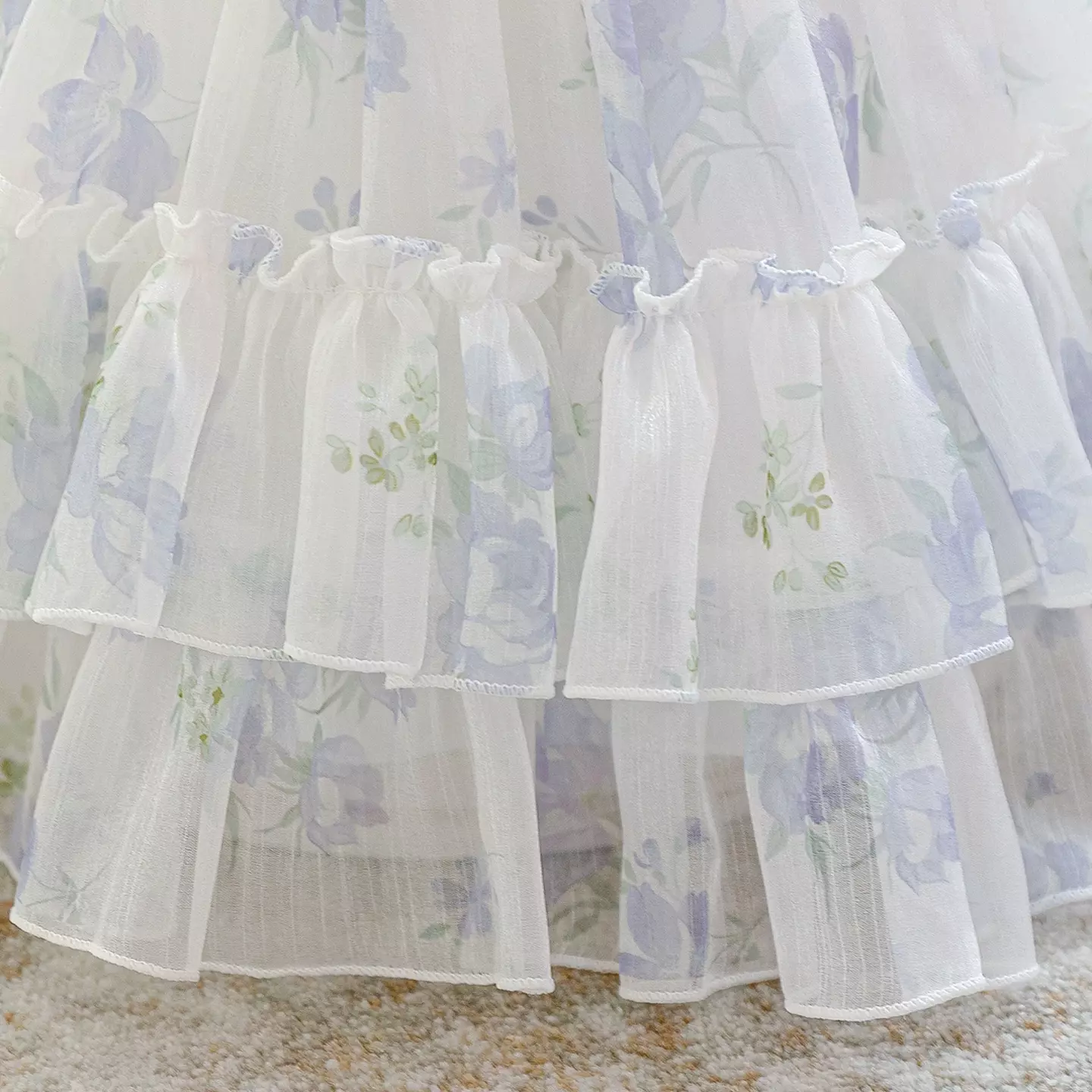 Cirstea Lavender Floral Tiered Tulle Lace Up Back Tea Length Baby & Toddler Party Dress