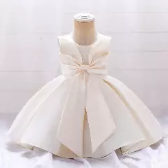 Diana Champagne Satin Big Bow Pleated Tea Length Baby & Toddler Party Dress