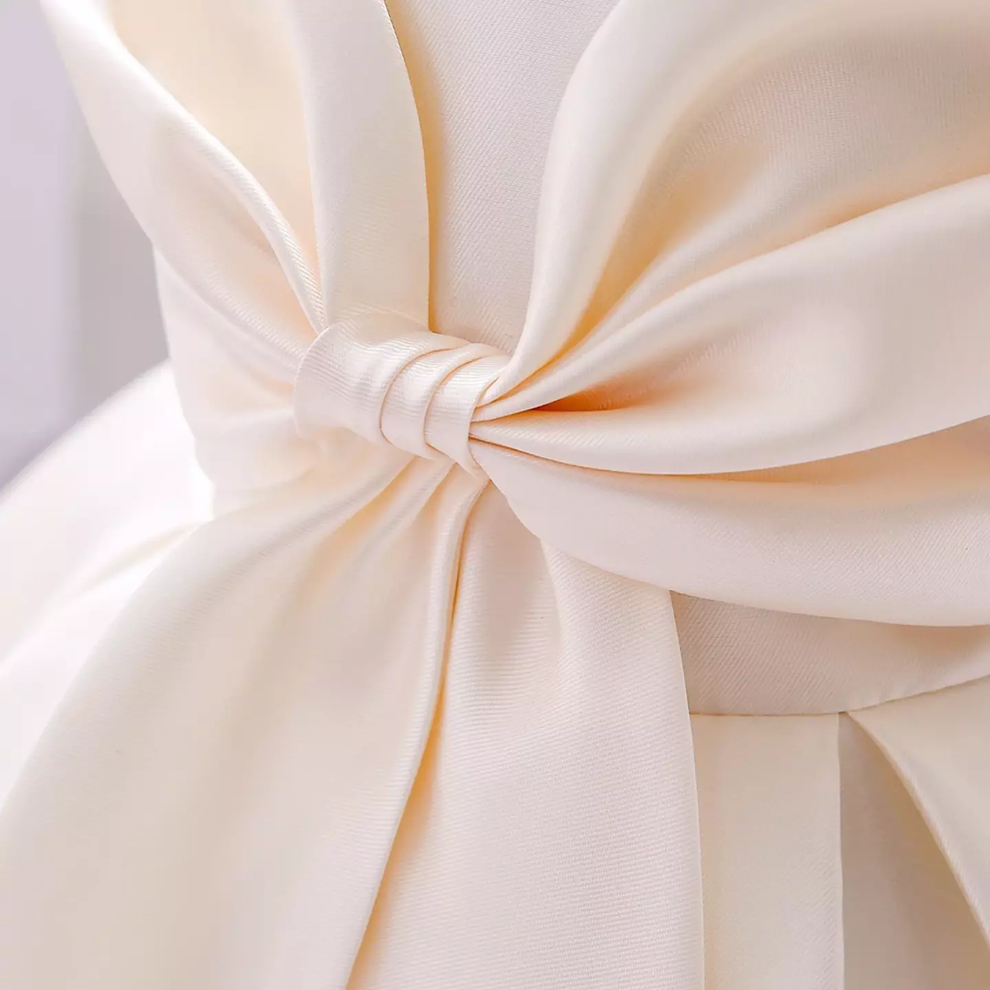 Diana Champagne Satin Big Bow Pleated Tea Length Baby & Toddler Party Dress
