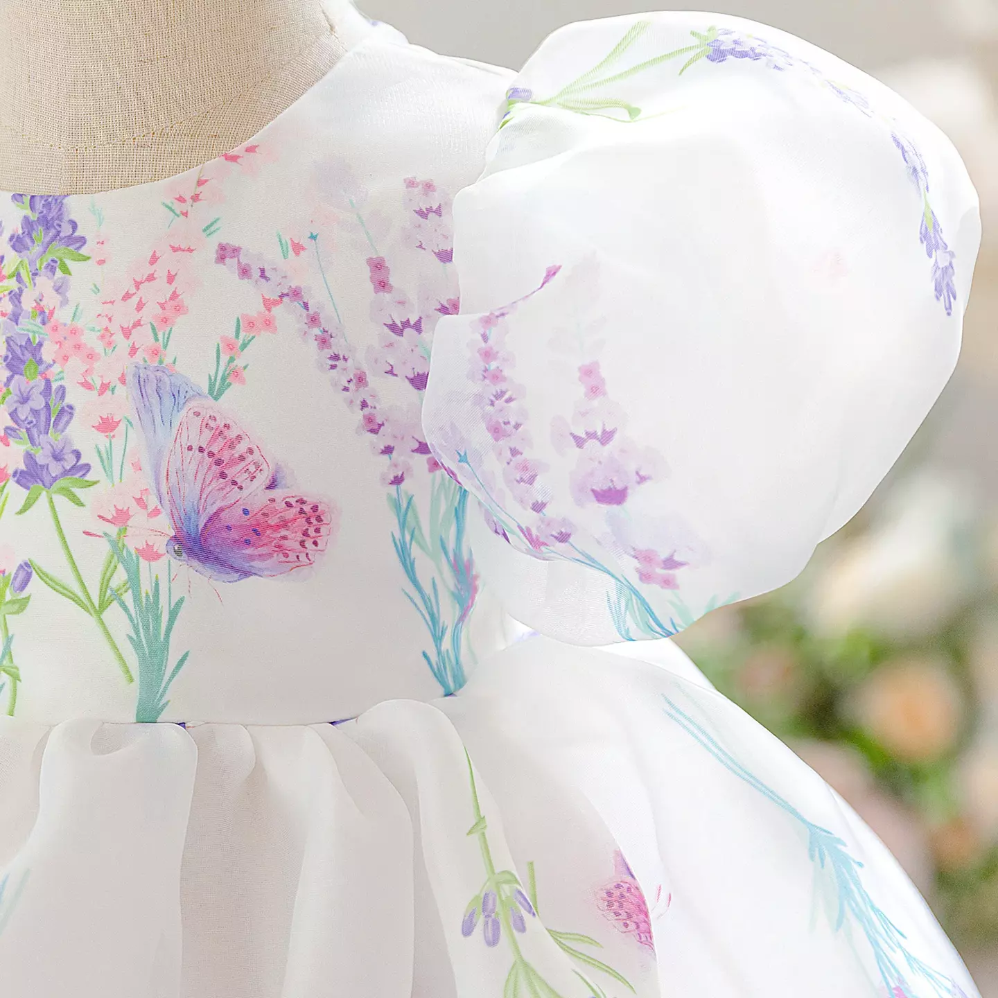 Badosa White Floral Print Puff Sleeve Tail Baby & Toddler Party Dress
