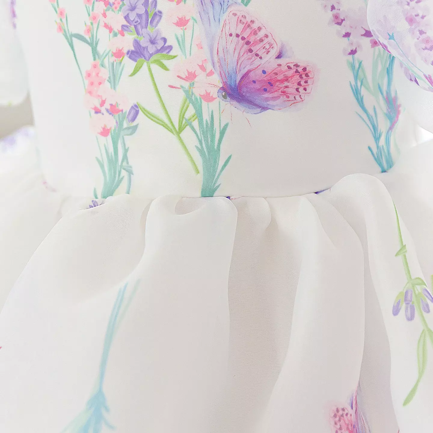 Badosa White Floral Print Puff Sleeve Tail Baby & Toddler Party Dress