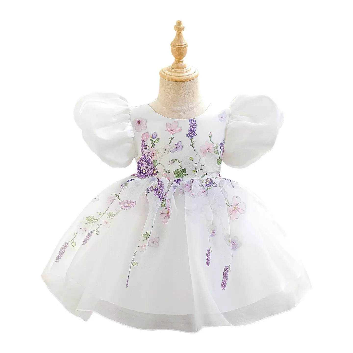 Badosa II White Floral Print Puff Sleeve Tea Length Baby & Toddler Party Dress