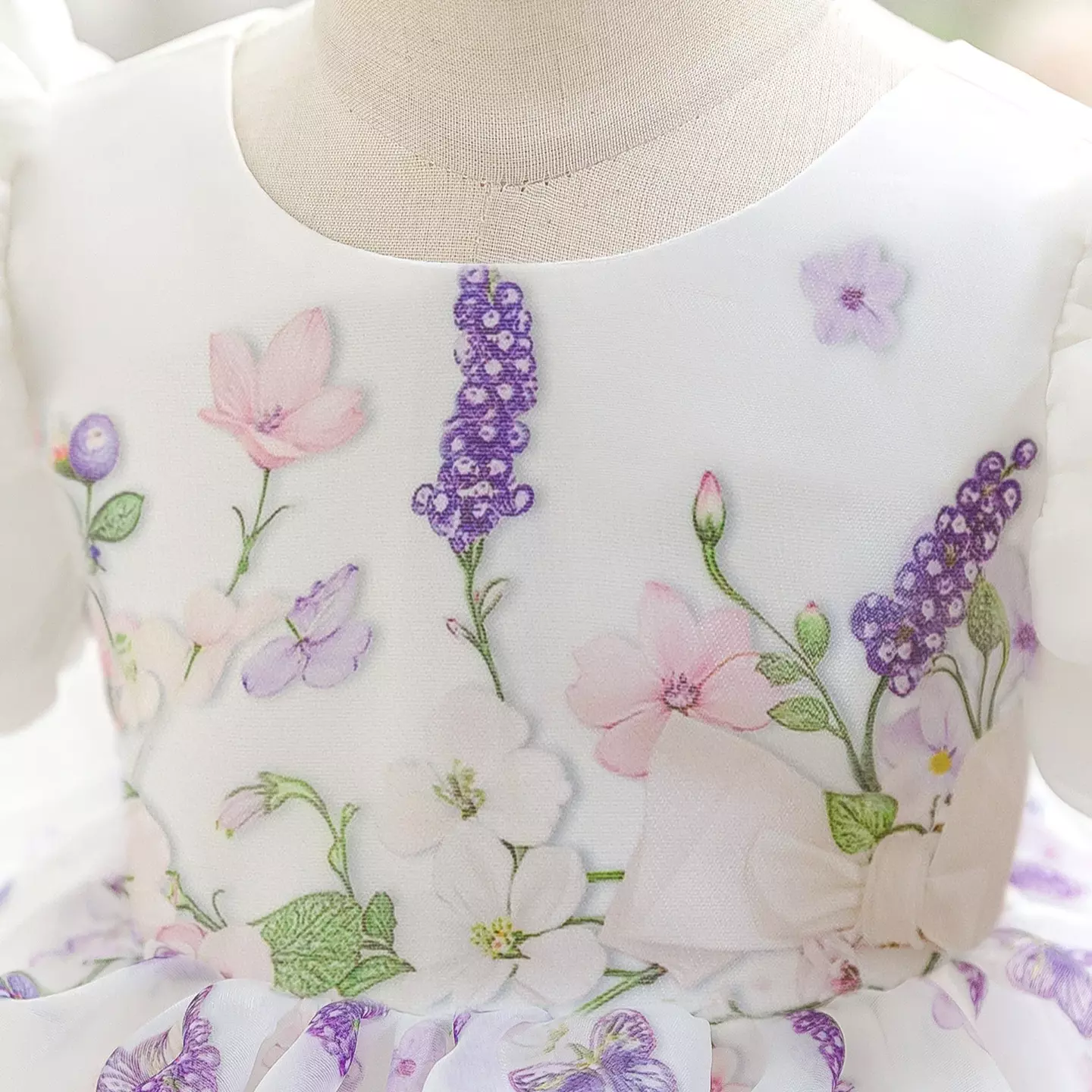 Badosa II White Floral Print Puff Sleeve Tea Length Baby & Toddler Party Dress