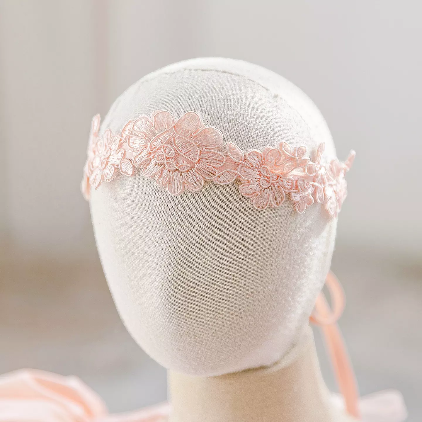 Bondar Peach Pink Lace Puff Sleeve Tulle Tea Length Baby & Toddler Party Dress with Headband