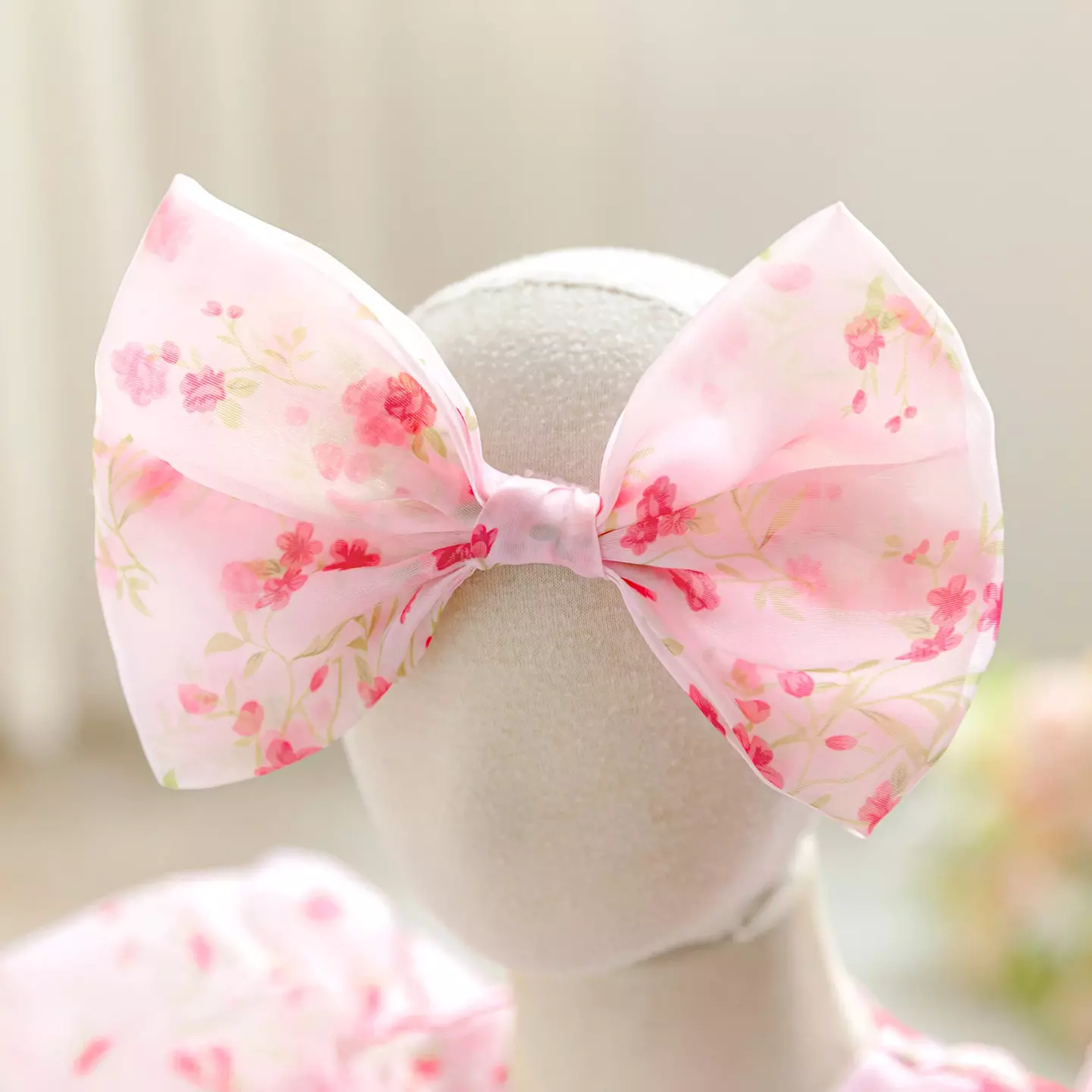 Parks Pink Floral Organza Puff Sleeve Tea Length Baby & Toddler Party Dress with Bow Headband