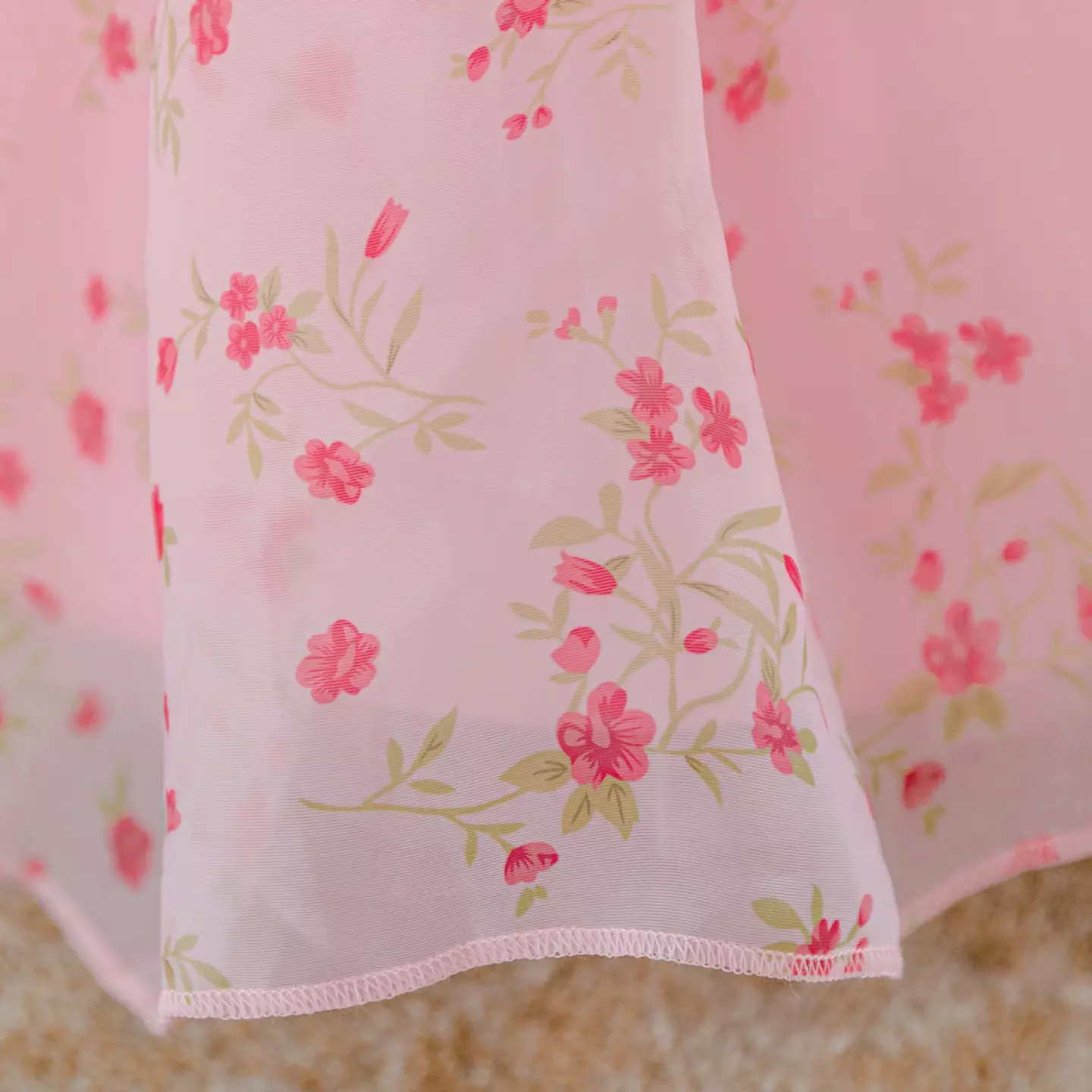 Parks Pink Floral Organza Puff Sleeve Tea Length Baby & Toddler Party Dress with Bow Headband