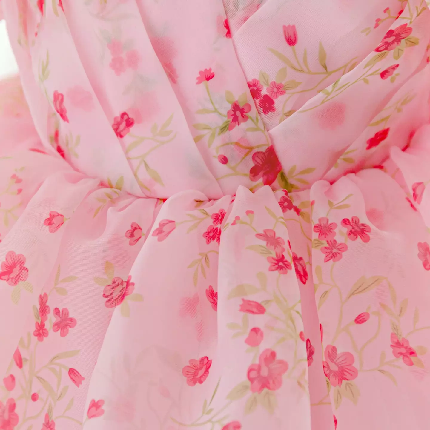 Parks Pink Floral Organza Puff Sleeve Tea Length Baby & Toddler Party Dress with Bow Headband