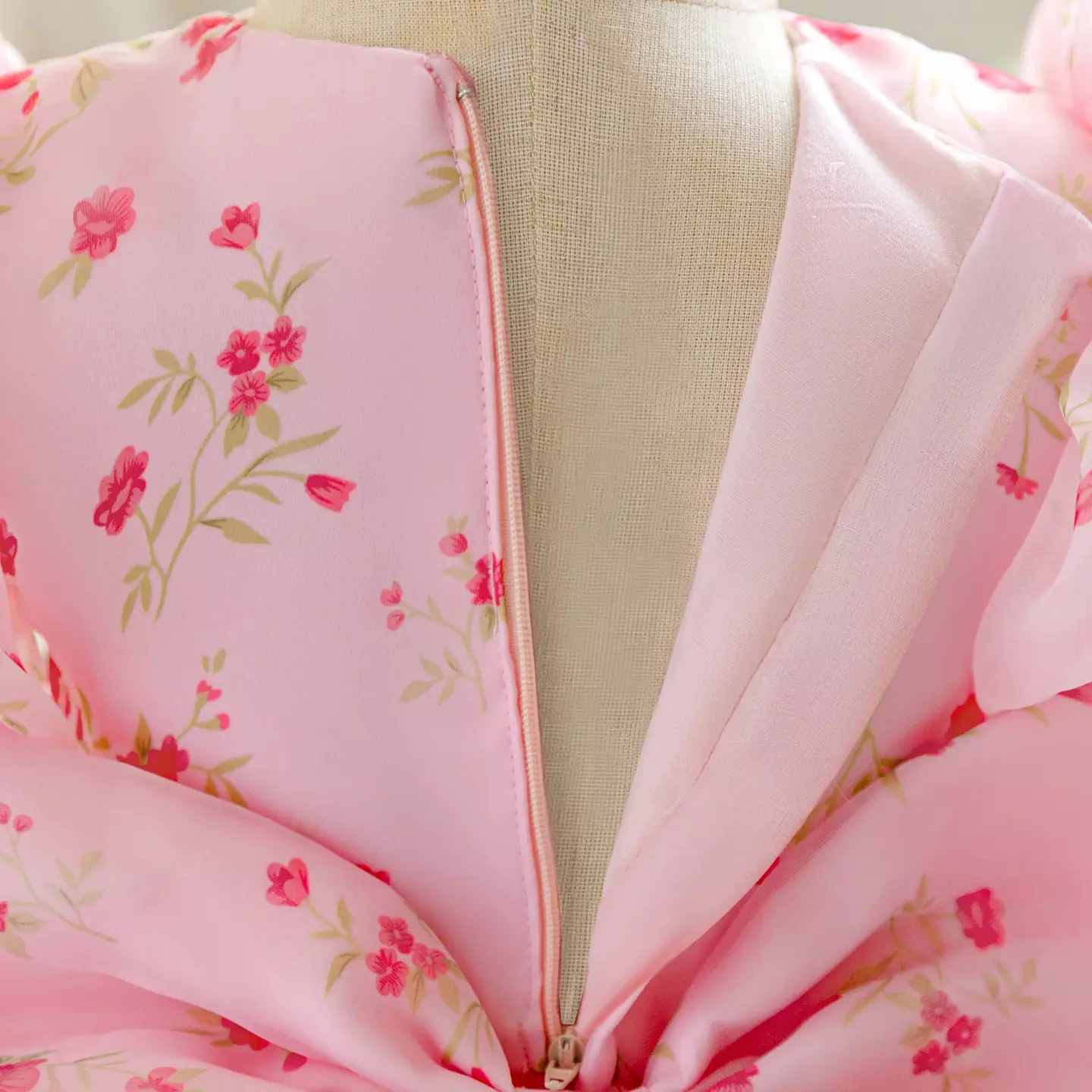 Parks Pink Floral Organza Puff Sleeve Tea Length Baby & Toddler Party Dress with Bow Headband