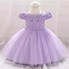 Sierra Lavender Lace Cap Sleeve Tulle Tea Length Baby Party Dress