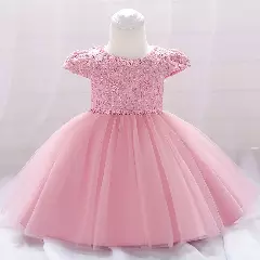 Sierra Dusty Pink Lace Cap Sleeve Tulle Tea Length Baby Party Dress