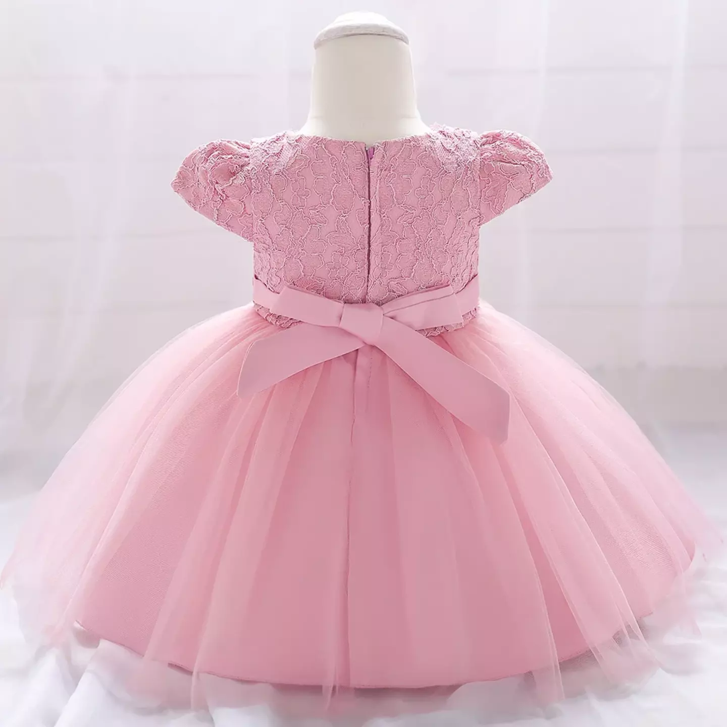 Sierra Dusty Pink Lace Cap Sleeve Tulle Tea Length Baby Party Dress