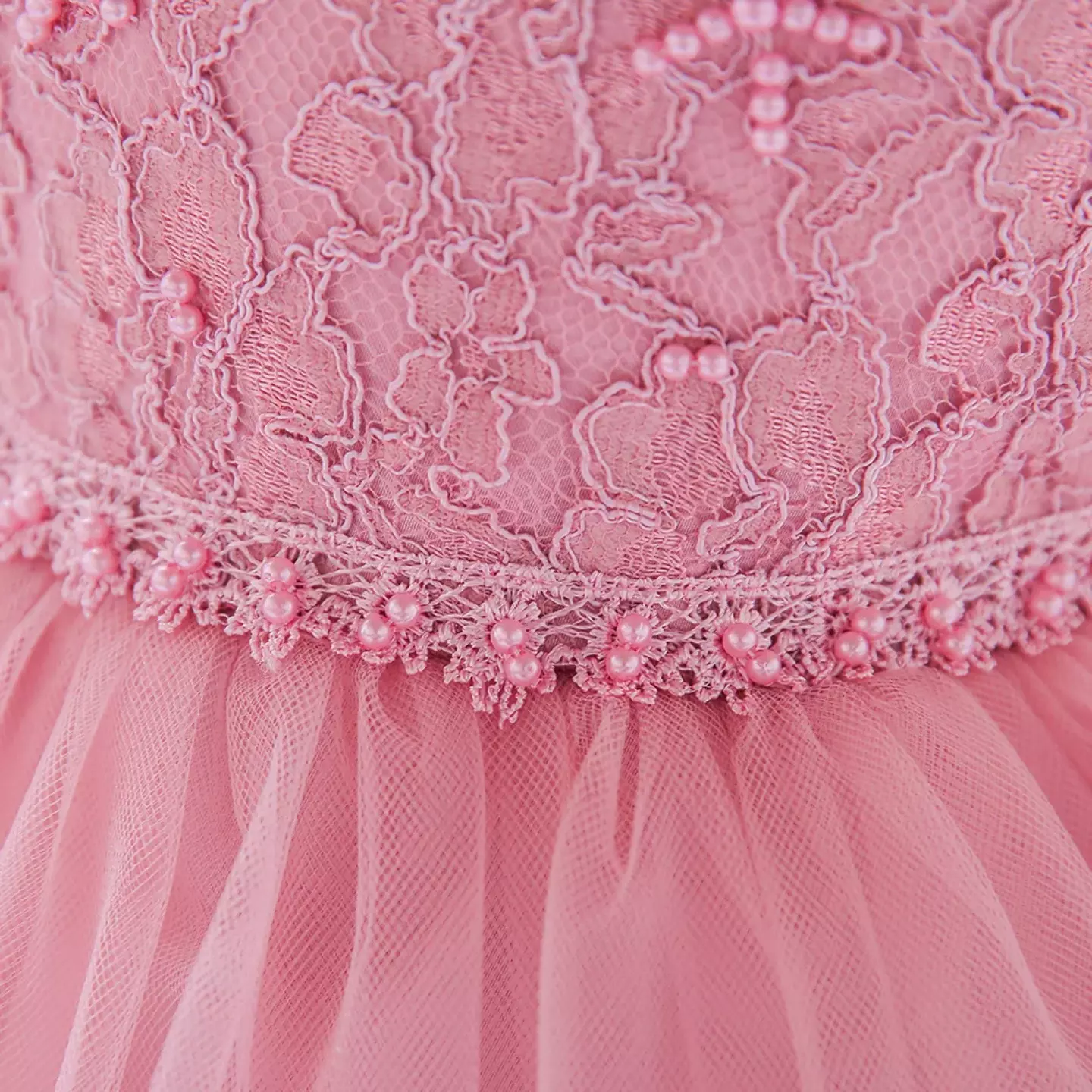 Sierra Dusty Pink Lace Cap Sleeve Tulle Tea Length Baby Party Dress