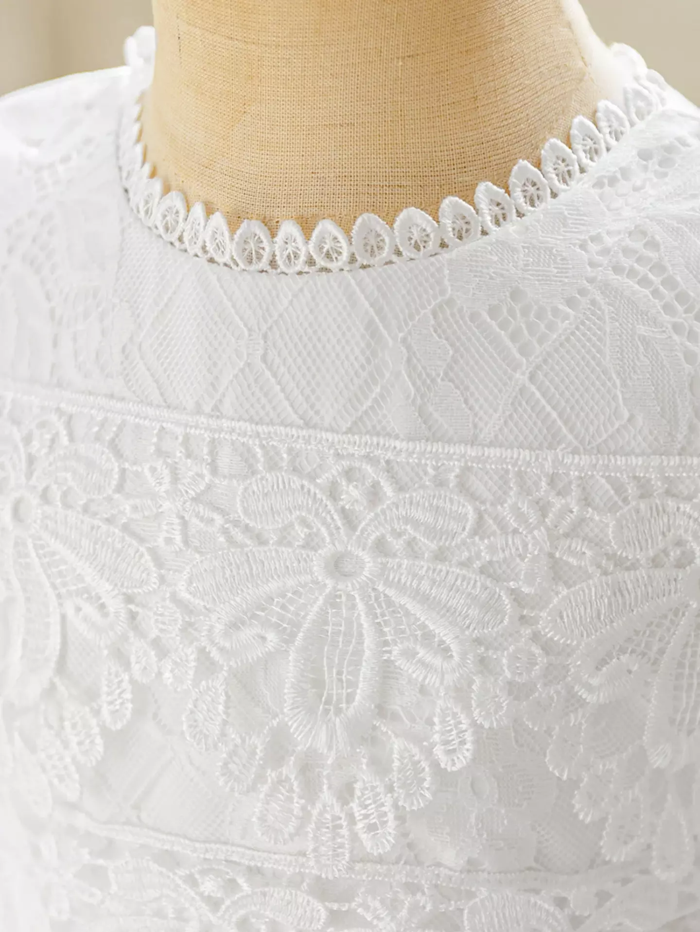 Zarazua White Floral Lace Puff Sleeve Tulle Tea Length Baby Christening Dress
