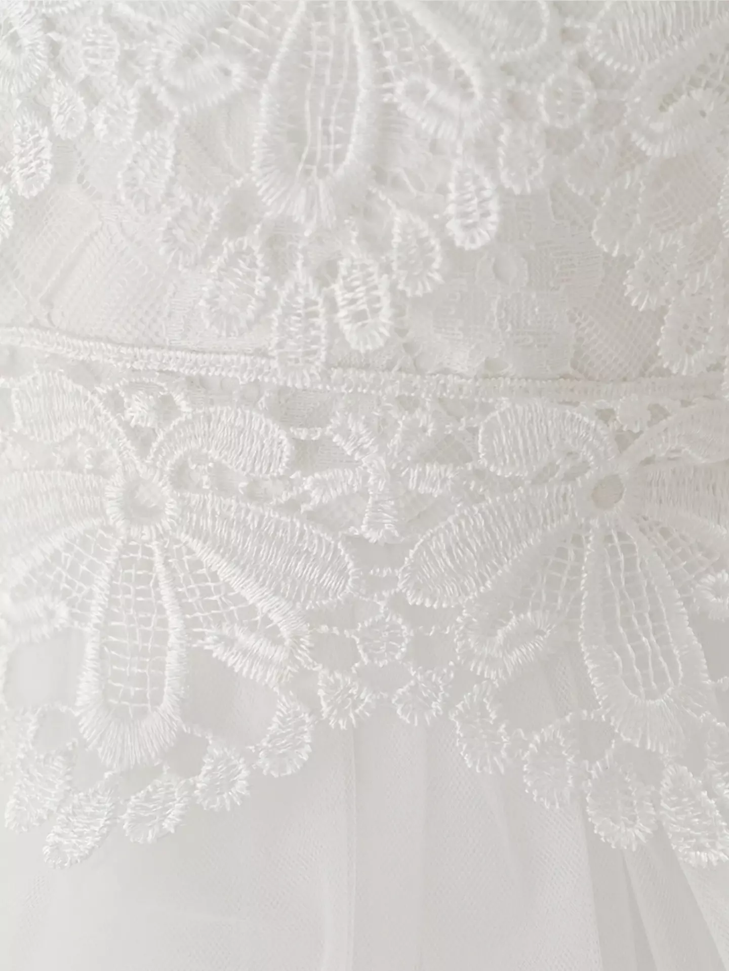 Zarazua White Floral Lace Puff Sleeve Tulle Tea Length Baby Christening Dress