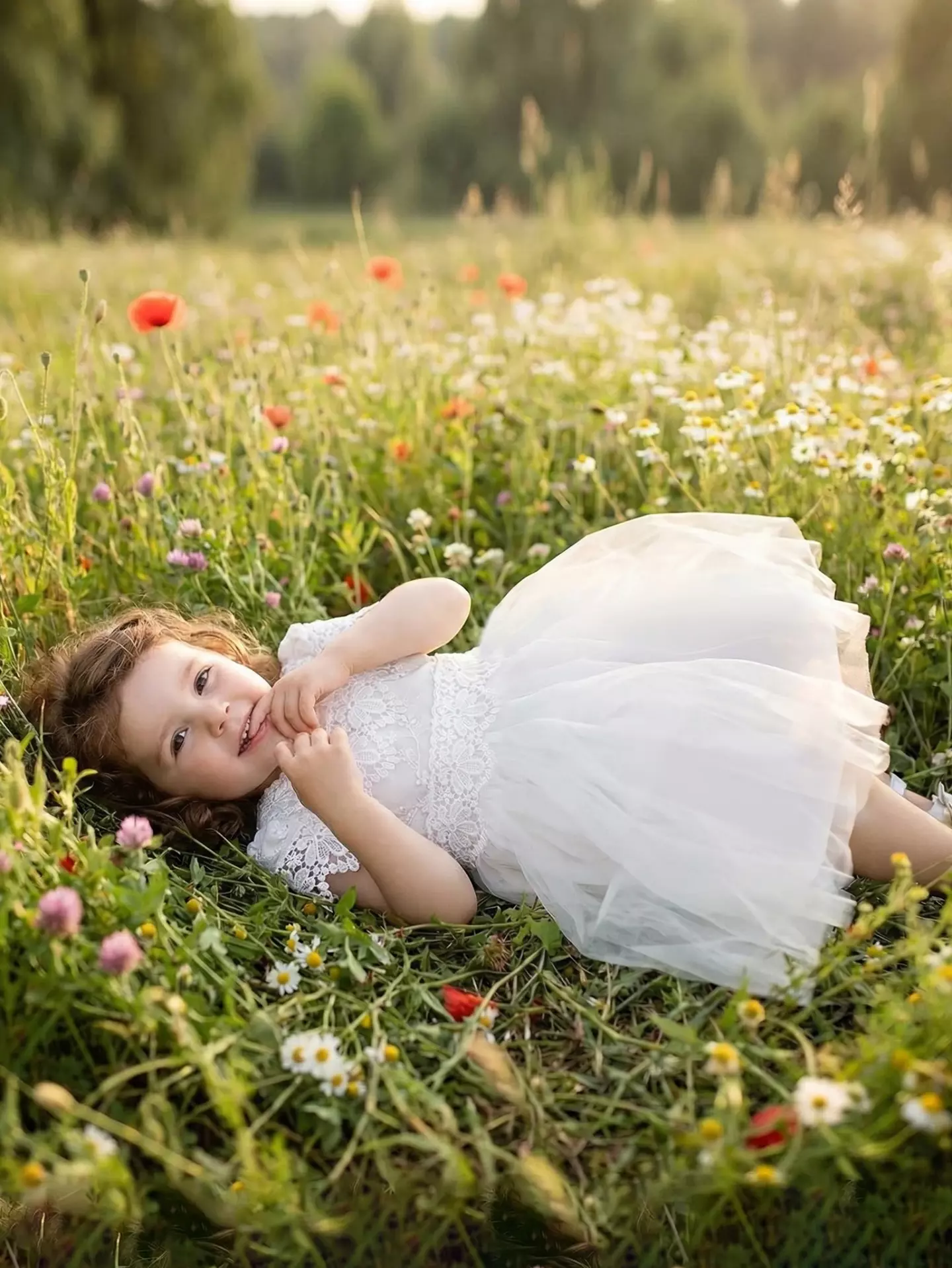 Jean II White Scalloped Lace Tulle Knee Length Flower Girl Dress