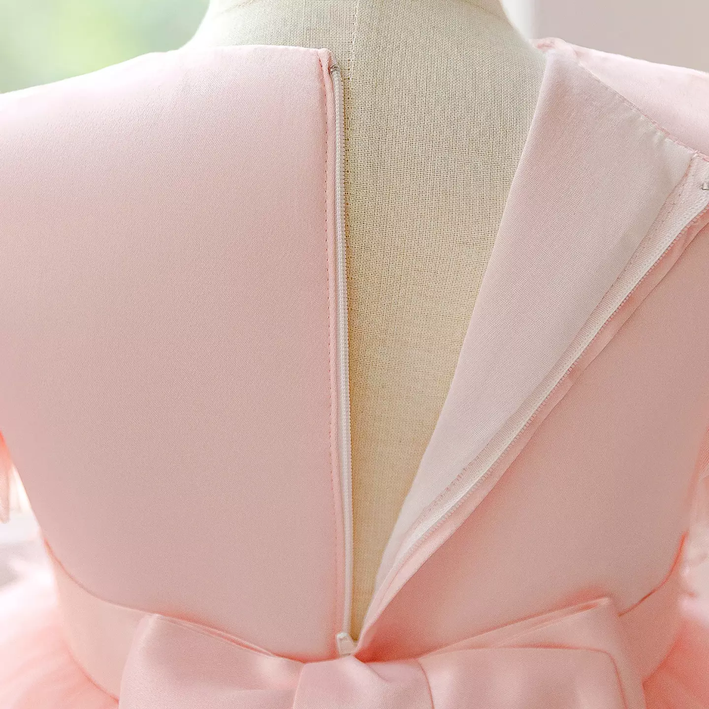 Ribera Peach Pink Floral Lace Puff Sleeve Tulle Knee Length Girls Party Dress