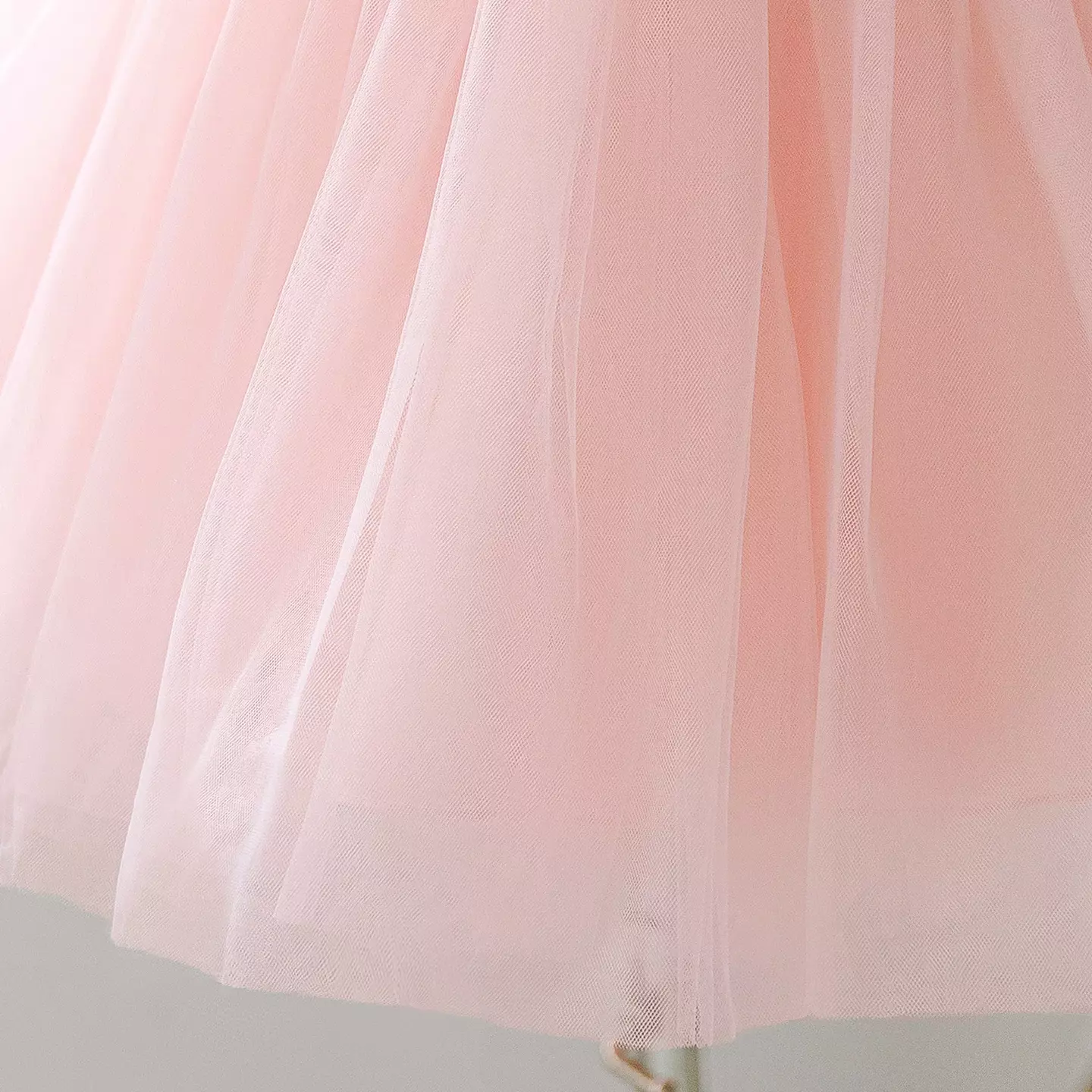 Ribera Peach Pink Floral Lace Puff Sleeve Tulle Knee Length Girls Party Dress