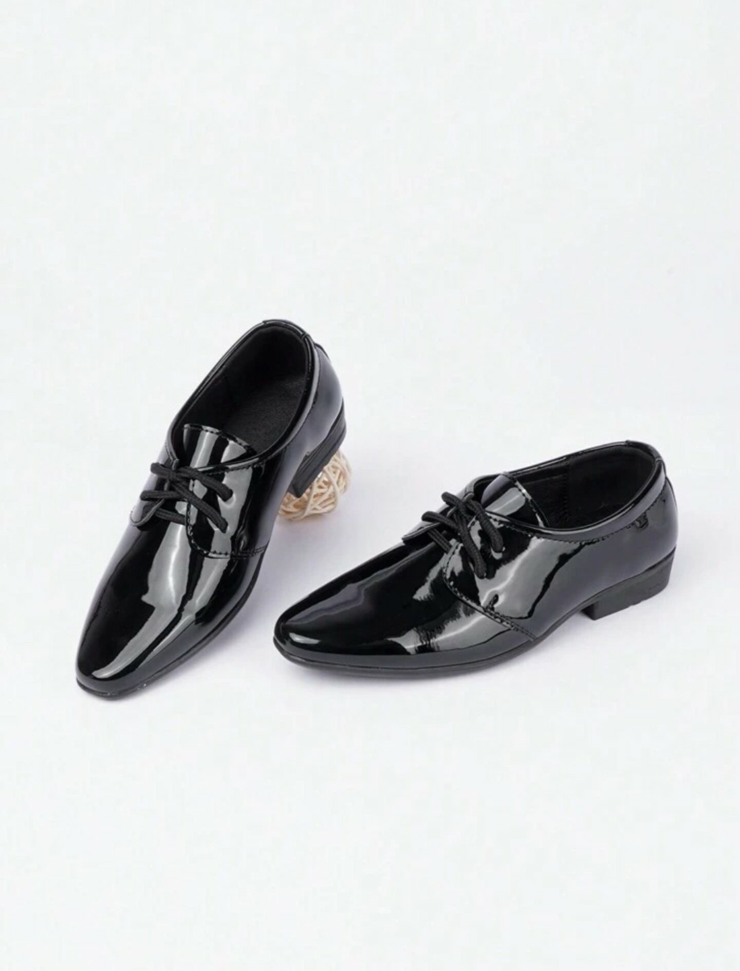 Children Boy Pointed Toe Oxford Shoes Extra Glossy (Black)