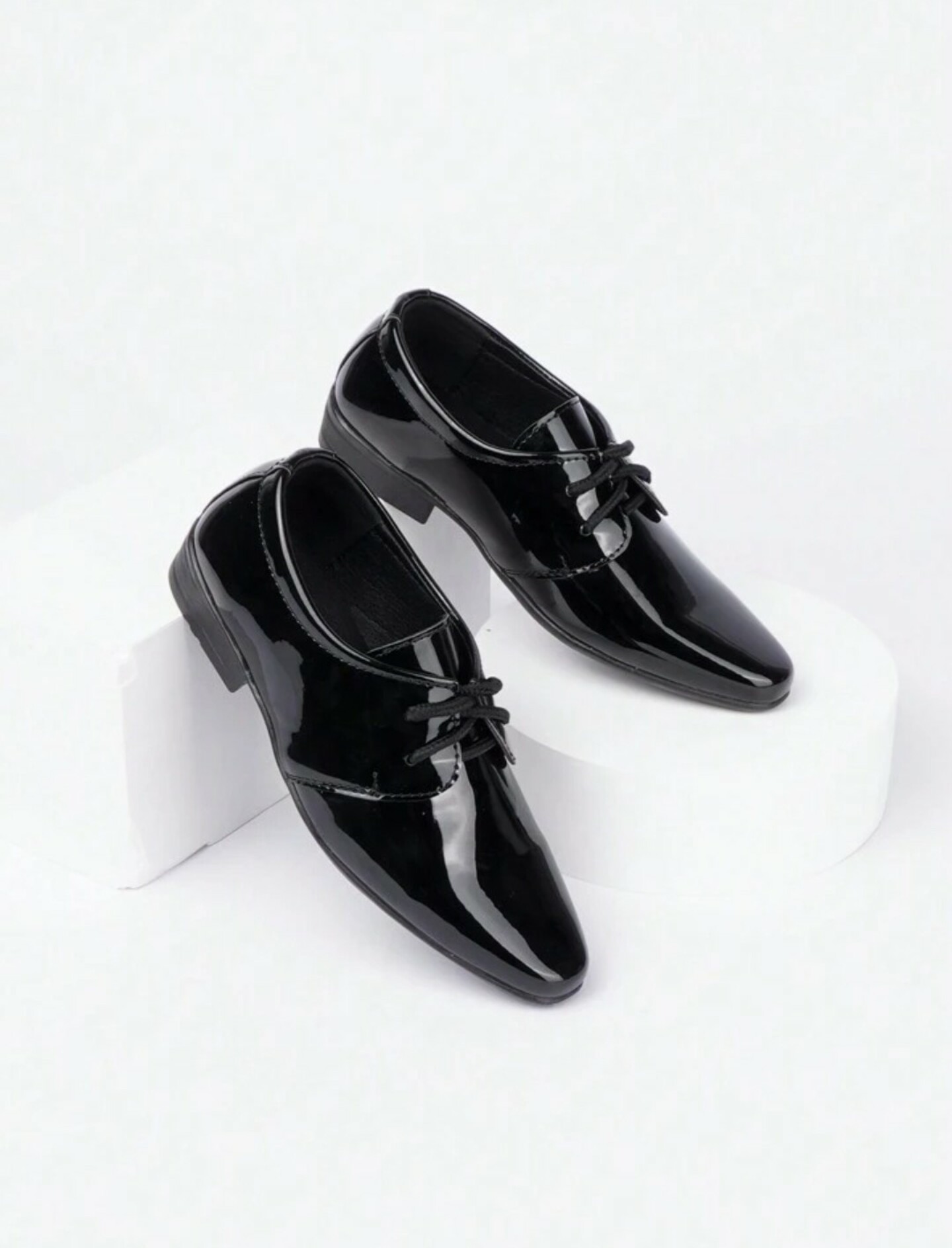 Children Boy Pointed Toe Oxford Shoes Extra Glossy (Black)