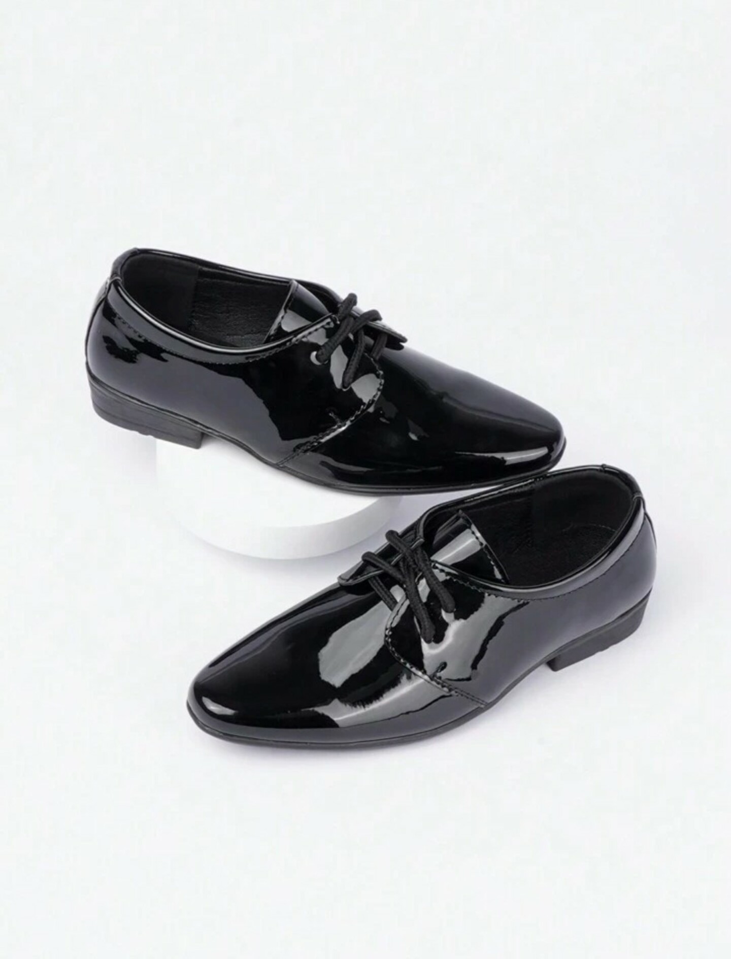 Children Boy Pointed Toe Oxford Shoes Extra Glossy (Black)